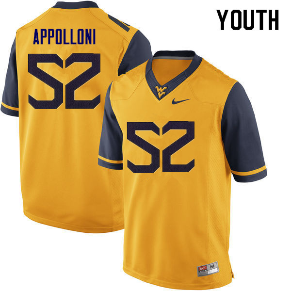 Youth #52 Emilio Appolloni West Virginia Mountaineers College Football Jerseys Sale-Yellow - Click Image to Close